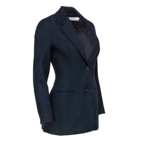 A.L.C. Bishop Blazer Jacket Single Breasted Front Button Wool Navy Blue Size 0 - Picture 9 of 10